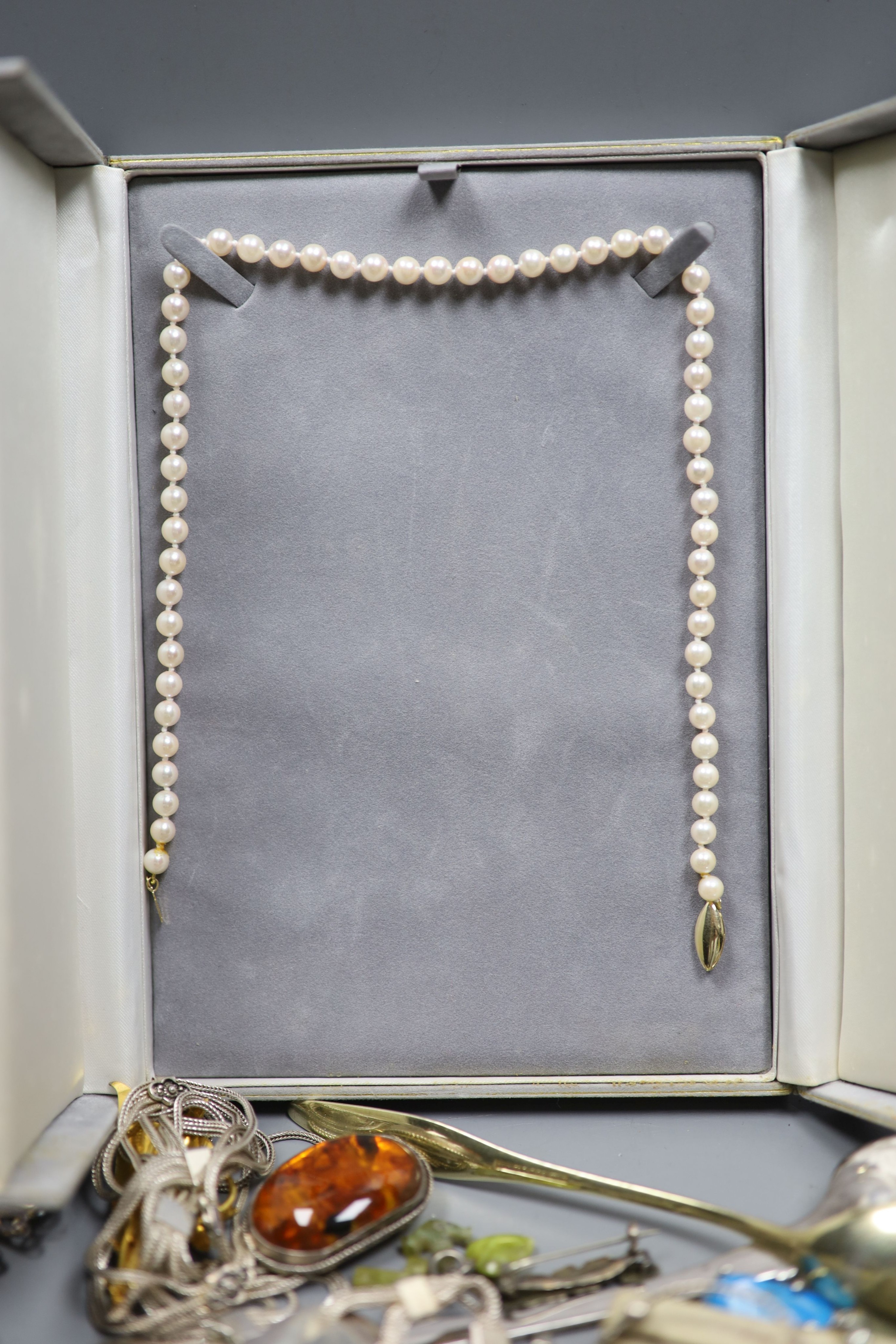 A Georgian Scottish silver 'berry' spoon and other items including cane handles, costume jewellery etc.